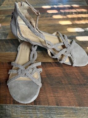 LC LAUREN CONRAD Taupe Braided Strappy Sandals - Neutral Suede
